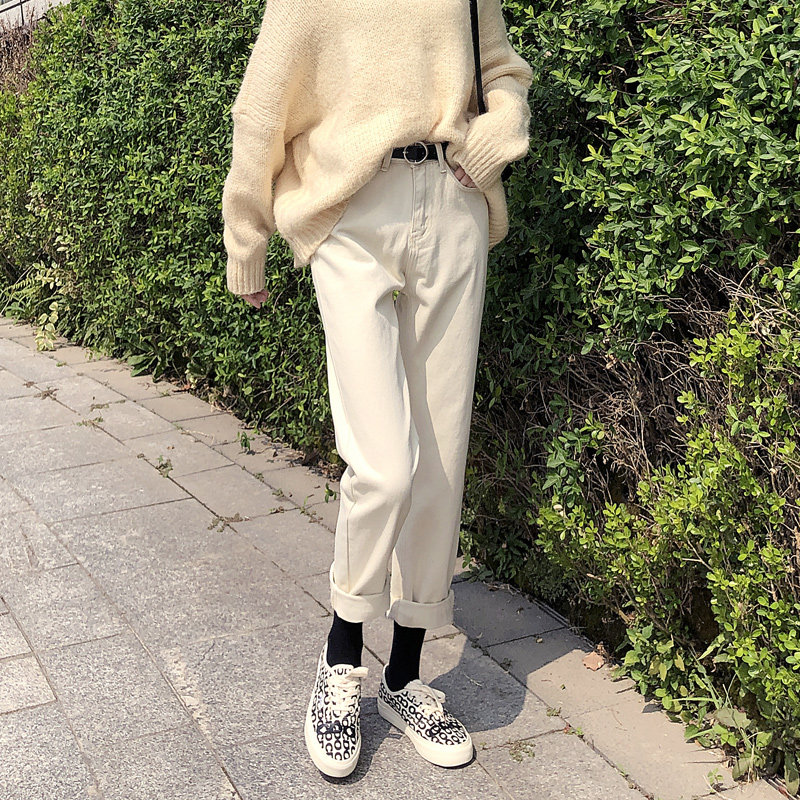 米白色直筒宽松2020新款秋冬牛仔裤 鑫豪霸牛仔裤