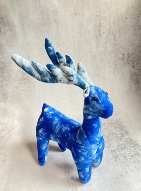 云南民族风手工扎染梅花鹿蓝染摆件家居装饰创意伴手礼可爱温顺鹿