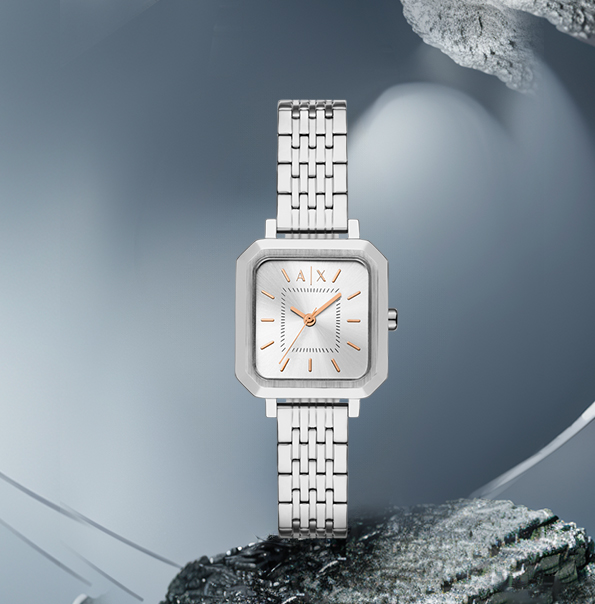 Armani Exchange阿玛尼方形放射纹表盘钢带AX5724