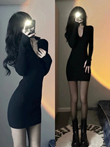 Black silk matching dress for autumn and winter style dress for womens spring clothes deep v hip-sister hot girl sexy pure desire
