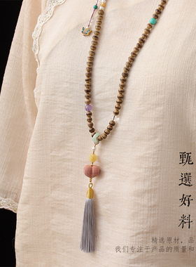 文艺国潮一线药师沉香手串冰丝流苏项链两用复古珐琅蝴蝶女款