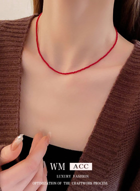 韩国简约百搭红色水晶项链 秋冬气质锁骨链ins小众项饰工厂家