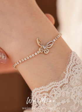 18k真金电镀镶锆石蝴蝶卡扣手链轻奢感手环精致时尚百搭手饰