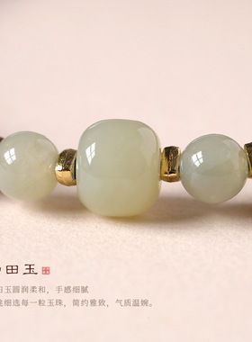 精品高抛库克单圈文玩手串搭配和田玉桶珠新中式盘玩手链手饰