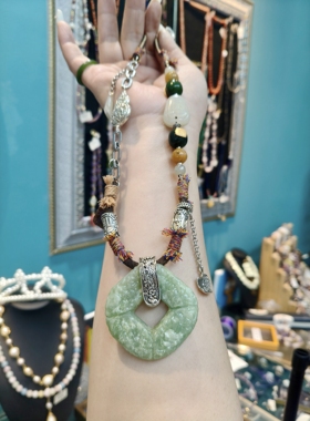 琛贝原创设计手工编织和田玉项链女小众设计高级毛衣链国潮中式