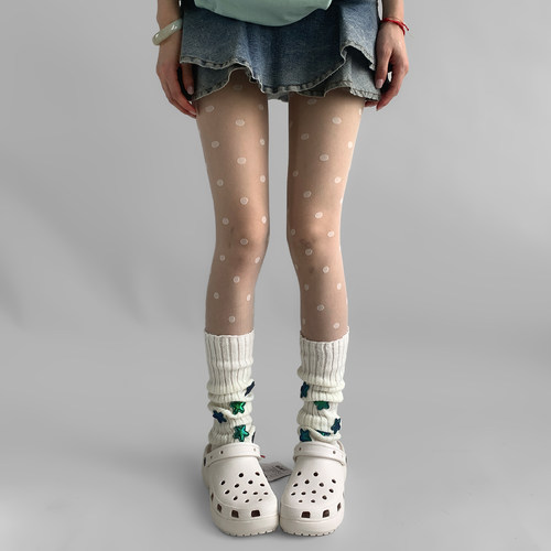 夜间教习室波点丝袜春款女高透白色连裤袜夏季防勾丝复古性感白丝 - 图3