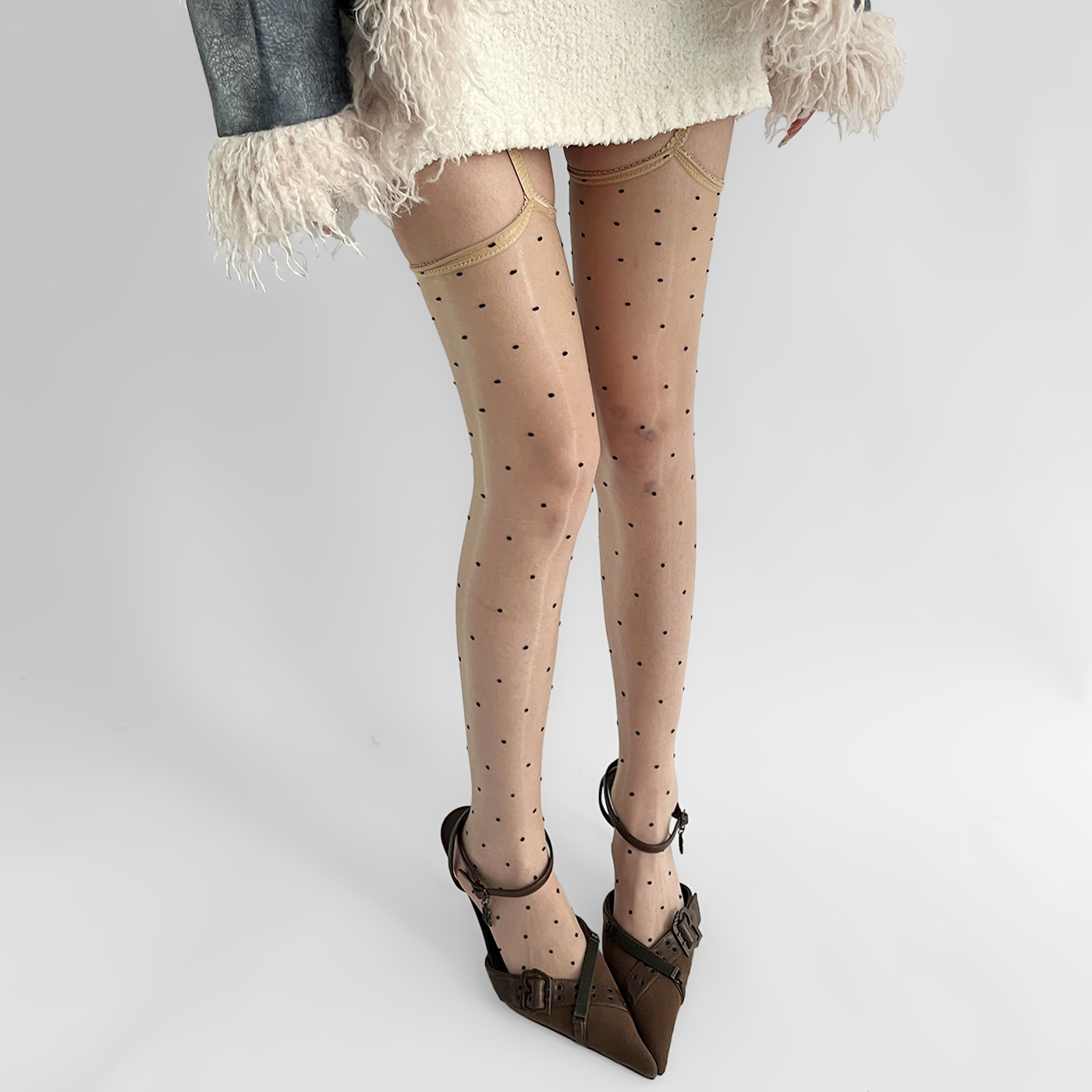 【鹦鹉梨推荐】吊带丝袜女一体式黑色连裤袜肉色波点油光丝袜,淘宝优惠券,粉丝福利购,淘宝优惠卷