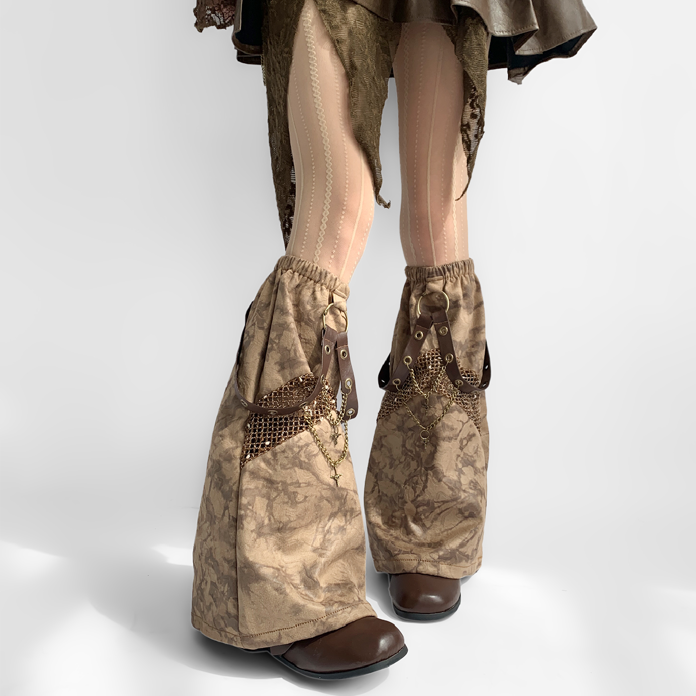 夜间教习室废土风袜套棕色夏季薄款喇叭型个性复古腿套Y2K亚文化 - 图3