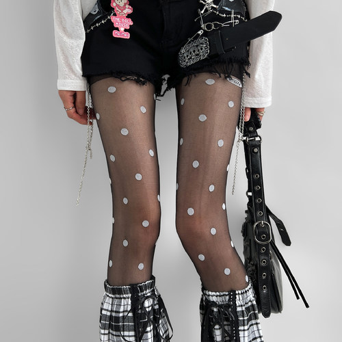 夜间教习室波点丝袜春款女高透白色连裤袜夏季防勾丝复古性感白丝 - 图1