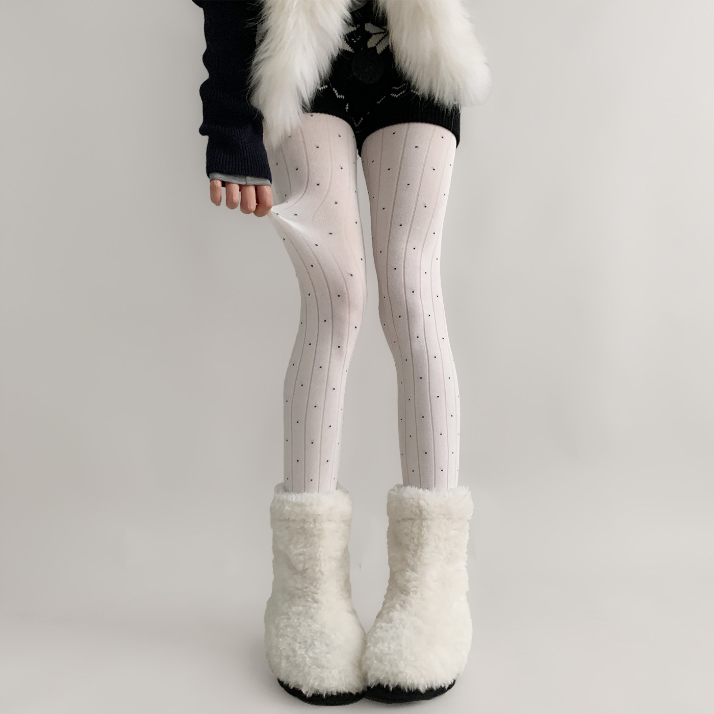 夜间教习室灰色连裤袜女秋冬格雷系复古波点显瘦竖条纹外穿打底裤,淘宝优惠券,粉丝福利购,淘宝优惠卷