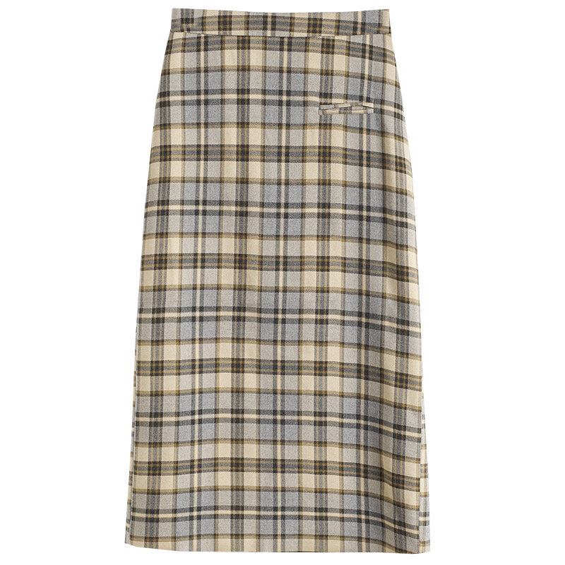 奶茶格子裙秋季中长款2020新款长裙 亦芷半身裙