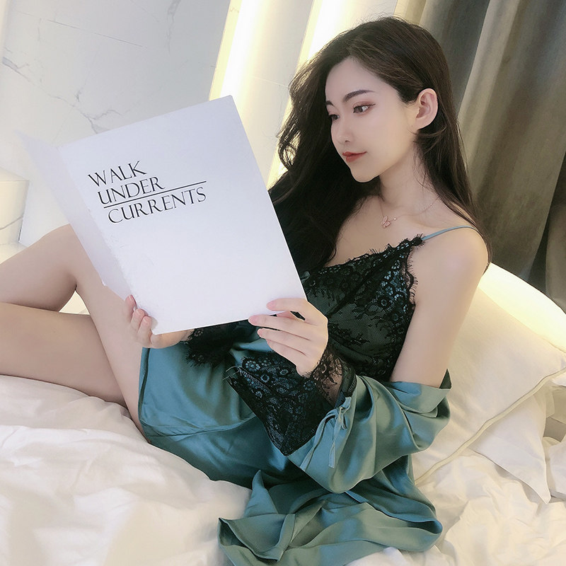 夏季冰丝丝滑蕾丝两件套带吊带裙 耶臣睡裙
