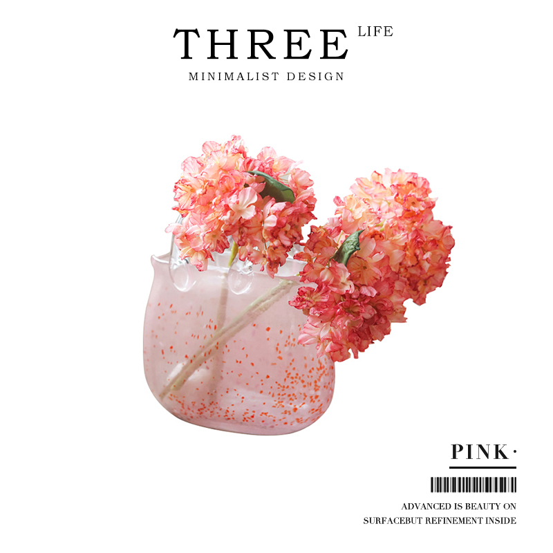 Tlife·Pink·花瓶家用粉色波点手提玻璃透明创意包包花瓶 | 粉波 - 图0