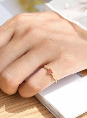 精致红宝石小碎钻尾戒戒指女小指