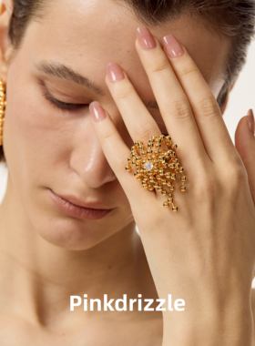 pinkdrizzle琉光花火戒指个性甜酷少女高级感时髦水钻轻奢小众