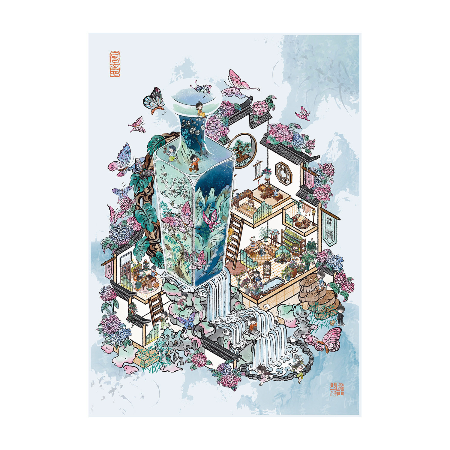 112.0艺蓝造景贴纸古风系列二合一场景贴纸3D立体微缩场景手账贴,淘宝优惠券,粉丝福利购,淘宝优惠卷