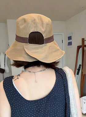 夏季亚麻防晒可折叠渔夫帽女