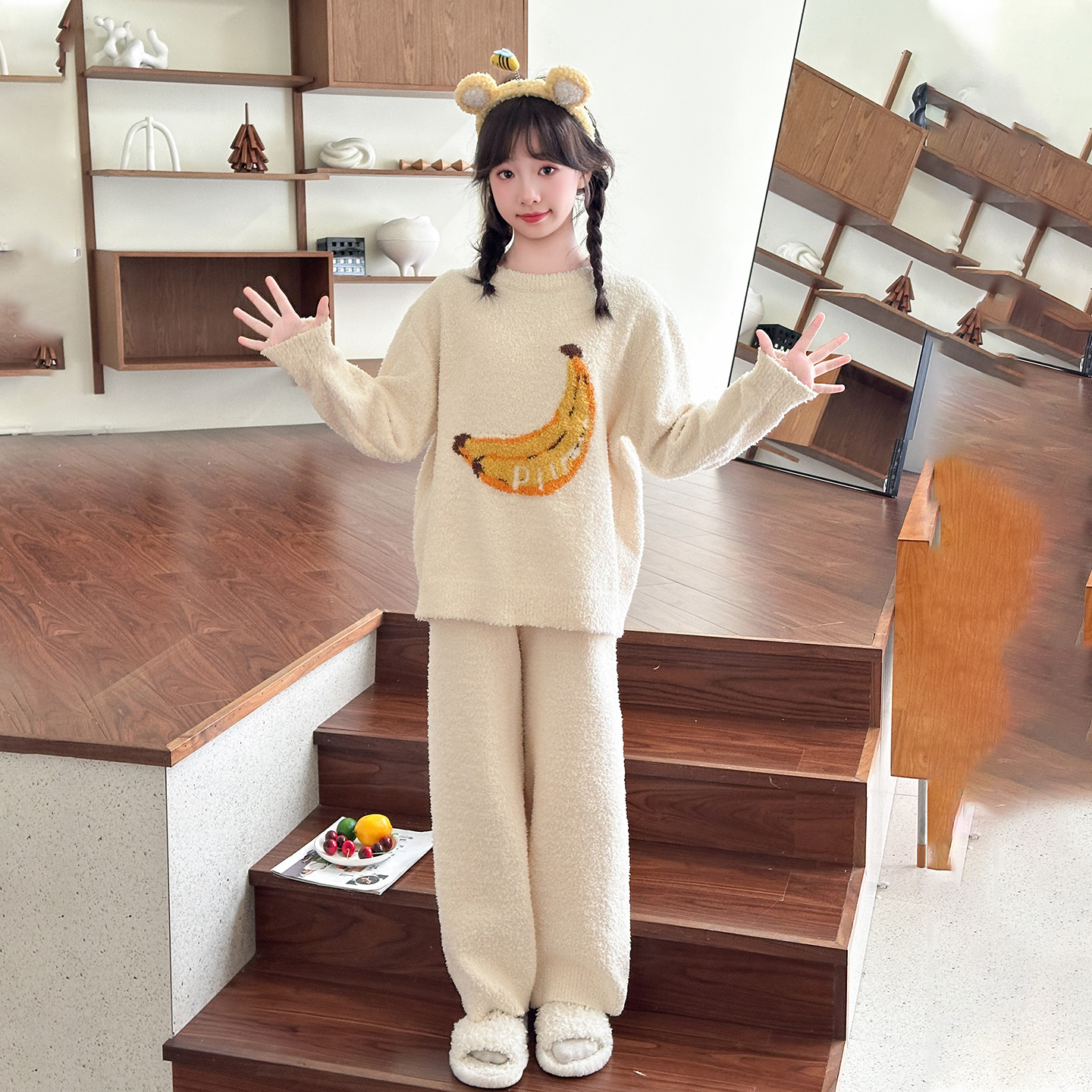 儿童睡衣冬季2025新款女童半边绒家居服青少年加厚珊瑚法兰绒套装 - 图2