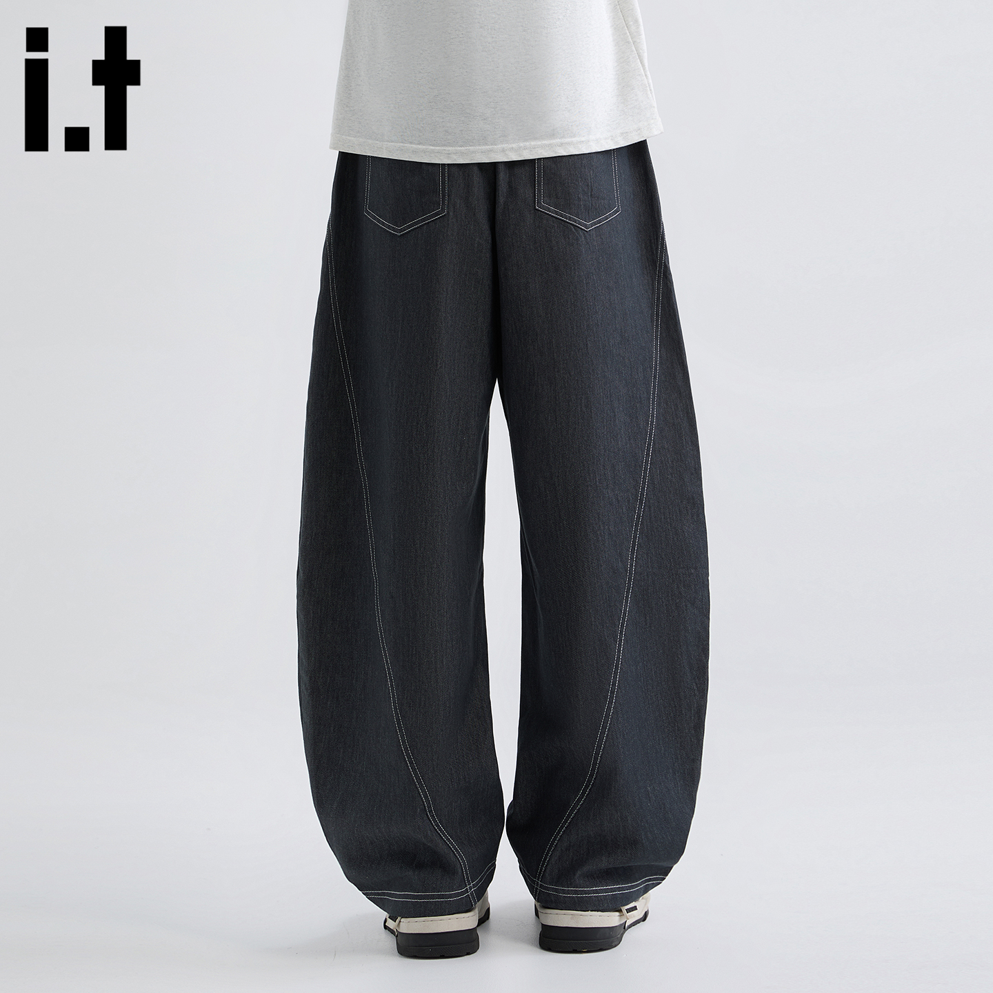 it :5cm/FIVECM复古黑色阔腿弯刀牛仔裤男女美式百搭直筒宽松长裤 - 图1
