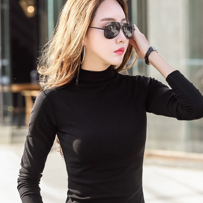 咖色半高领打底衫秋冬韩版紧身内搭 伊贞媄T恤