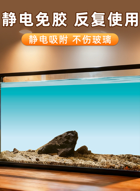 静电蓝白渐变鱼缸背景贴纸高清水族箱海景贴画珊瑚乌龟缸造景自粘