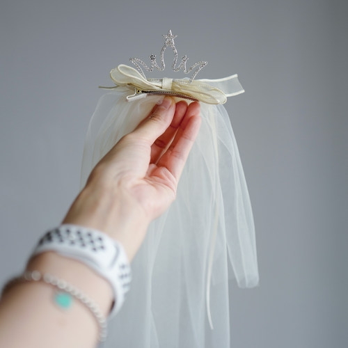 儿童立体皇冠头纱款发夹小女生顶夹生日宴会拍照头饰公主款发卡 - 图1