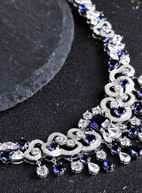 进口仿真海蓝宝石腾云图案耳环女