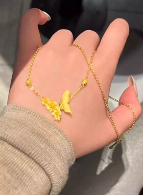 小红书爆款古法小金花项链女精致轻奢小众高级感蝴蝶锁骨里颈链