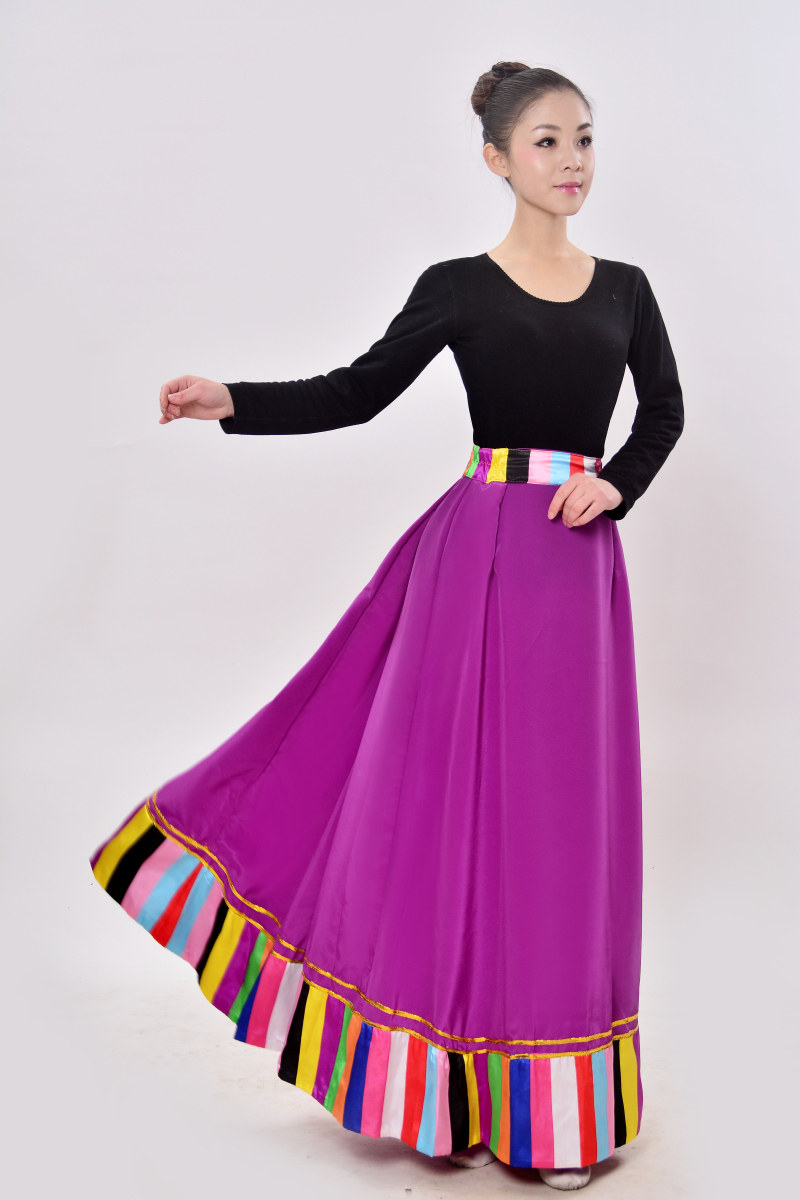 藏族水袖练习裙锅庄练功半身裙 芭缇蝶民族服装/舞台装