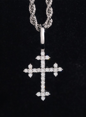 欧美小众925银D色莫桑钻十字吊坠