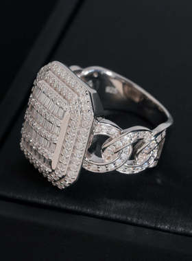 嘻哈S925银镶VVS莫桑石戒指