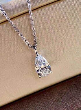 18K白金D色莫桑石2克拉水滴链