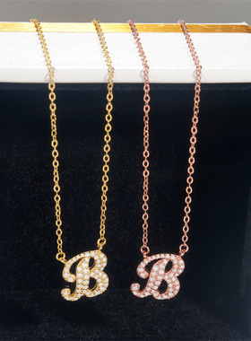 D色莫桑钻925银项链26个英文字母