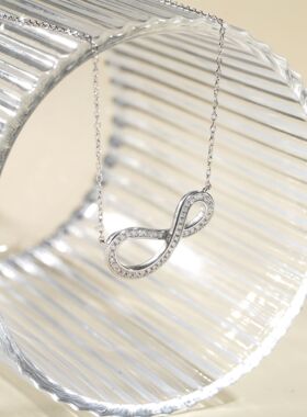 S925银白金镶D色莫桑钻项链