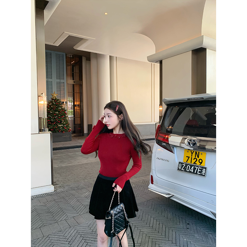 cchen陈陈 蔷薇庭院 进阶花朵立体绣花精纺羊毛打底衫冬季上衣 - 图1