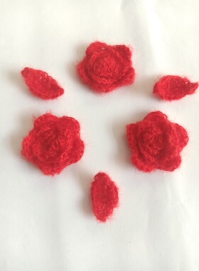马海毛手钩花手工编织玫瑰花针织花朵配件服装辅料帽子包包装饰