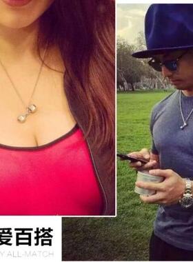 欧美健身男士钛钢不掉色哑铃项链