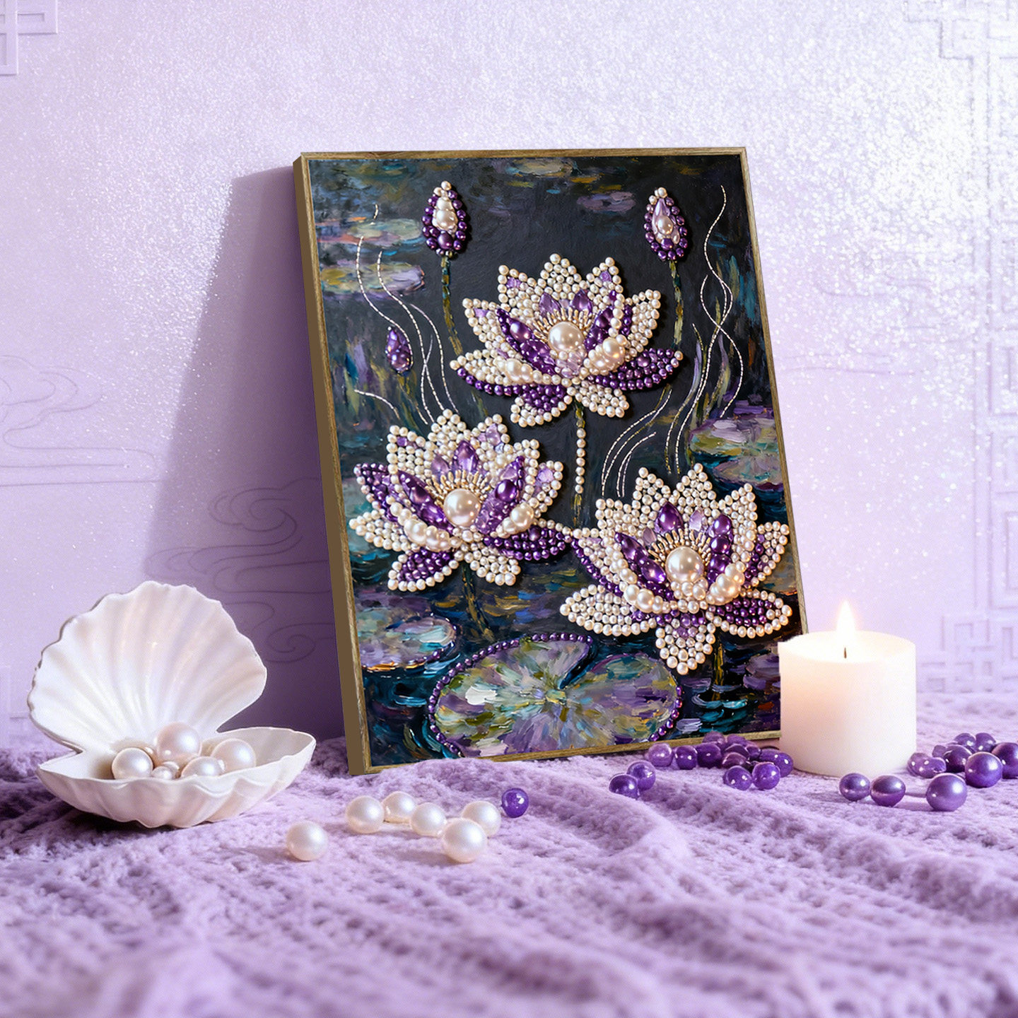 紫与莲 2026新款DIY钻石珍珠画手工立体莲花荷叶摆台装饰礼物,淘宝优惠券,粉丝福利购,淘宝优惠卷