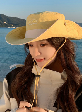 夏季女大檐防晒透气可调登山帽