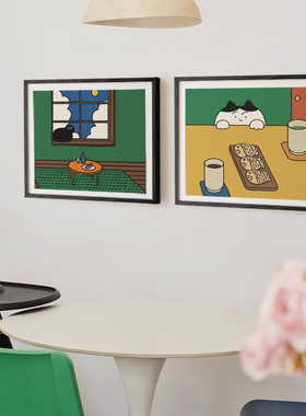 韩系ins挂画北欧餐厅电表箱装饰画多媒体箱遮挡客厅小众趣味壁画