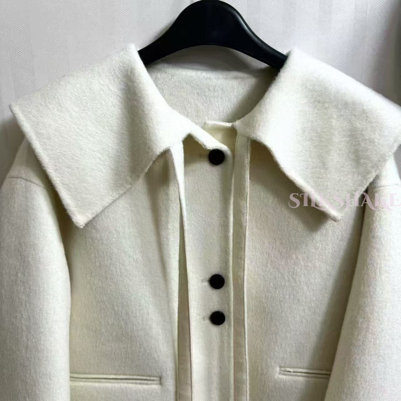 法式极简风海军领双面羊毛大衣女短款单排扣减龄秋冬新款毛呢外套 - 图2