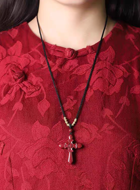 正品朱砂十字架吊坠男女款高含量紫金砂项坠红色本命年礼物送妈妈