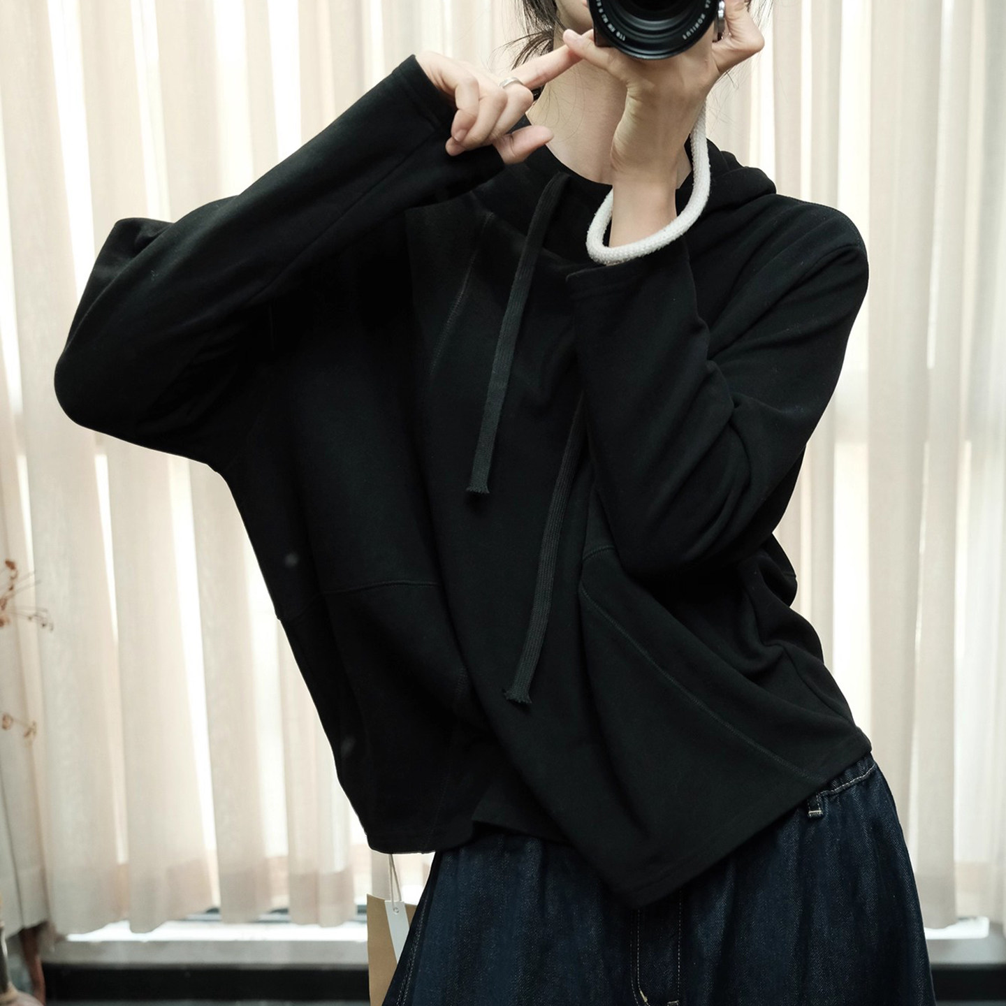 秋冬韩版复古时尚个性宽松休闲百搭减龄弹力连帽套衫条纹上衣女潮,淘宝优惠券,粉丝福利购,淘宝优惠卷