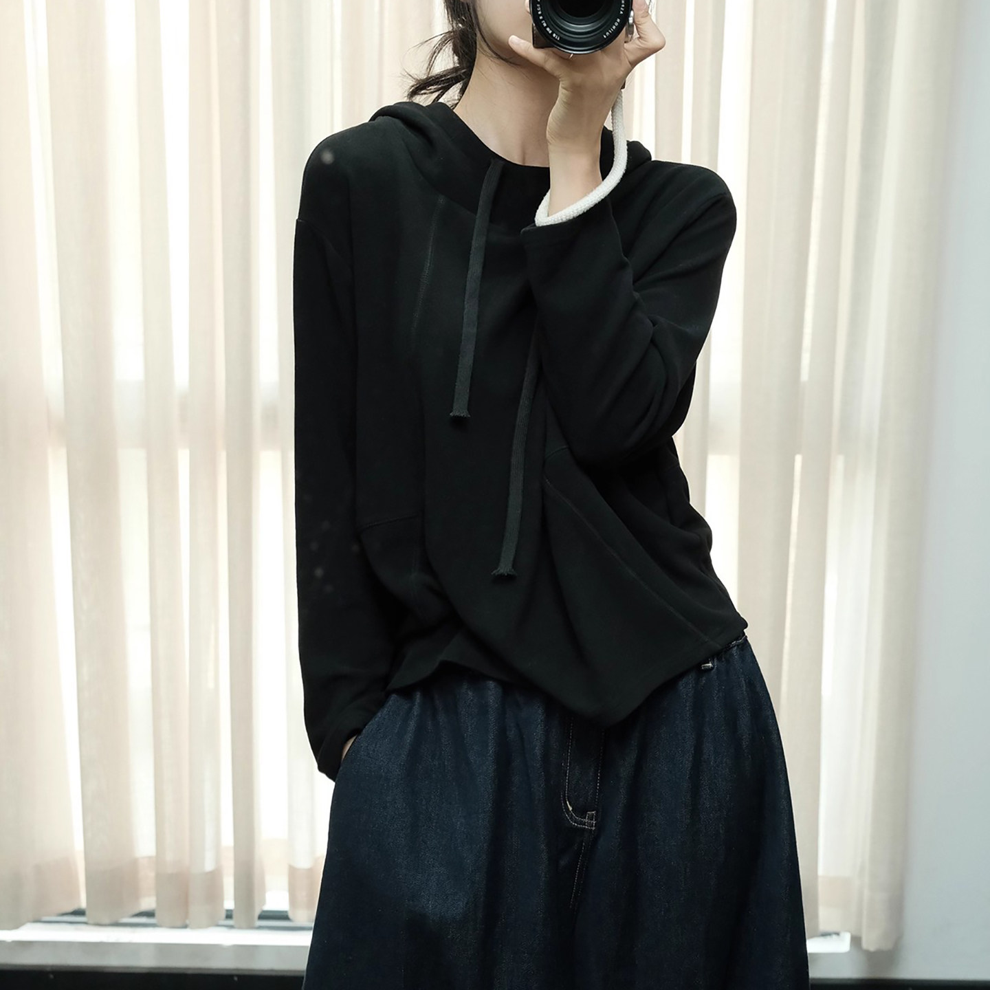 秋冬韩版复古时尚个性宽松休闲百搭减龄弹力连帽套衫条纹上衣女潮,淘宝优惠券,粉丝福利购,淘宝优惠卷