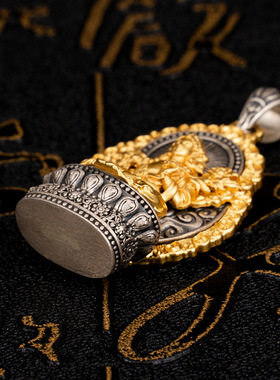 藏式925纯银镀金做旧绿度母吊坠