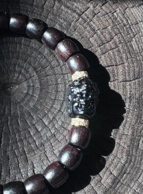 原创款 原生态天然原色直切椰蒂玛瑙精雕黄财虎牙天珠手串手链