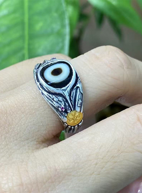 S925纯银镶嵌天珠黄财神戒指