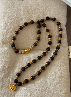 大米饰品】美拉德虎眼石串珠项链高级感小众轻奢2025新款毛衣链