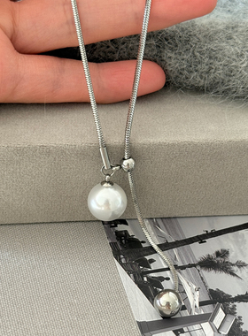 大米饰品】轻奢秋冬白色珍珠抽拉蛇骨长项链2025新款爆款毛衣链女