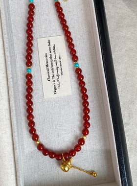 大米饰品】新中式金色葫芦吊坠红玛瑙串珠项链2024新款爆款锁骨链